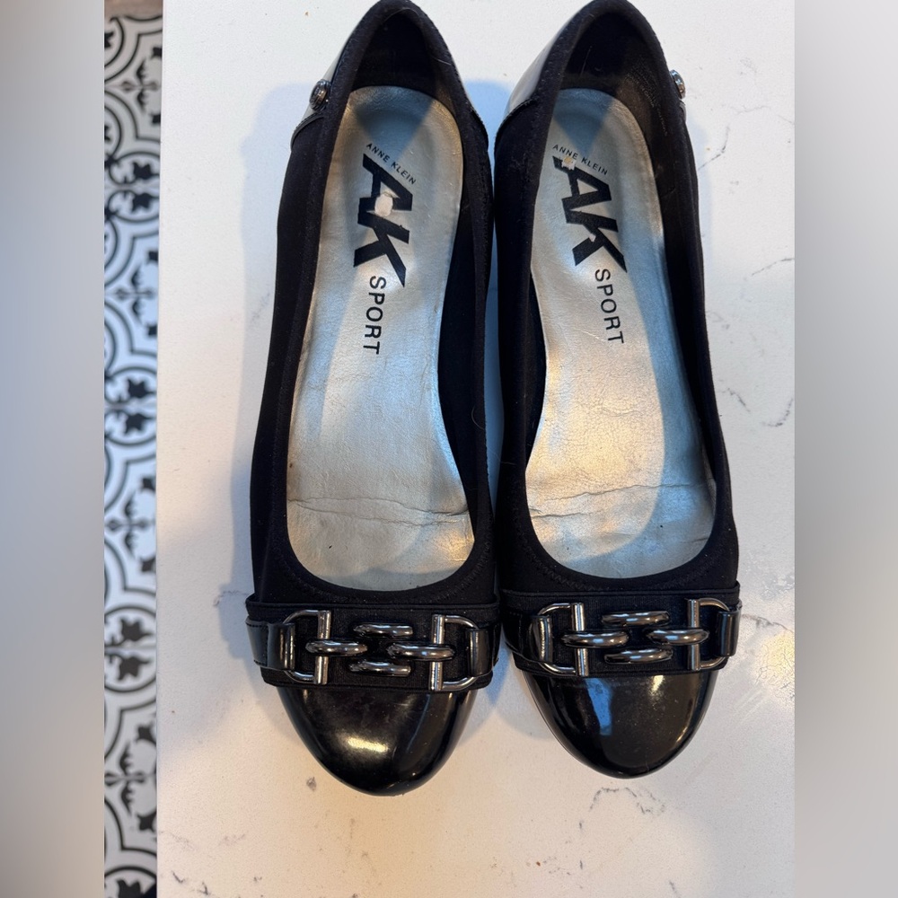 Anne Klein Multi-Fabric Ballet Flat with stylish silver buckle